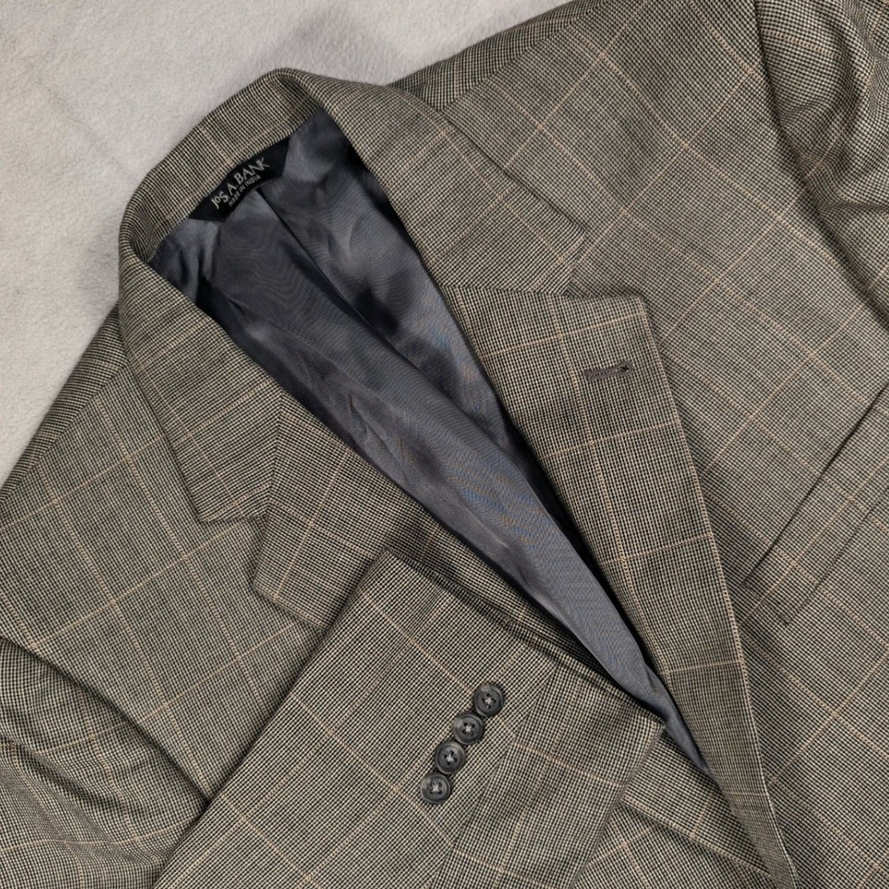 Jos A Bank Signature Collection Mens 44S Silk Wool Glen Plaid Blazer Brown Tan